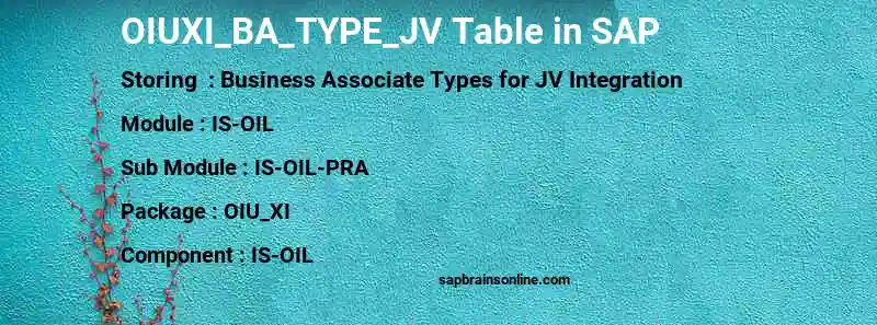 SAP OIUXI_BA_TYPE_JV table