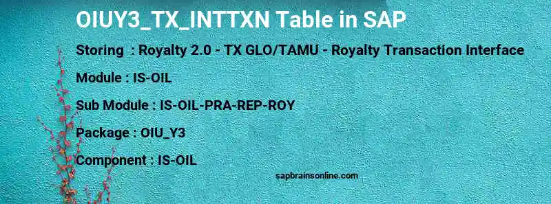 SAP OIUY3_TX_INTTXN table