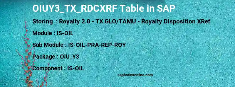 SAP OIUY3_TX_RDCXRF table