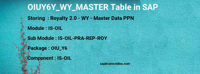 SAP OIUY6Y_WY_MASTER table