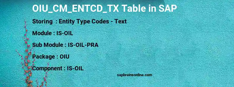SAP OIU_CM_ENTCD_TX table