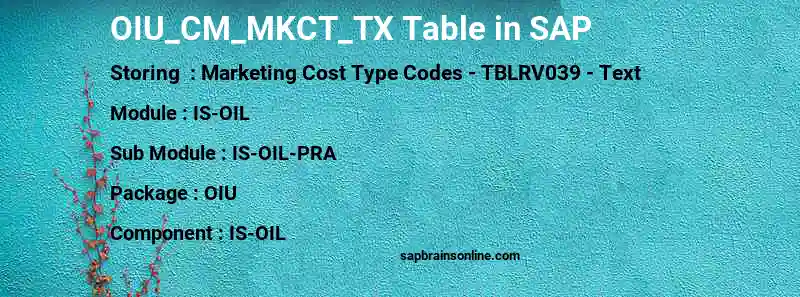 SAP OIU_CM_MKCT_TX table