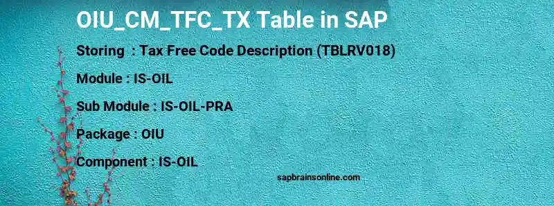 SAP OIU_CM_TFC_TX table