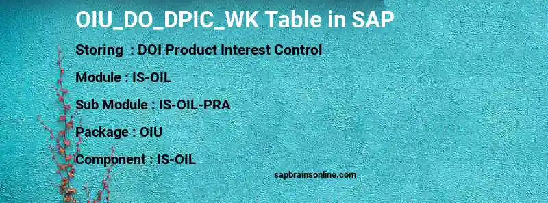 SAP OIU_DO_DPIC_WK table