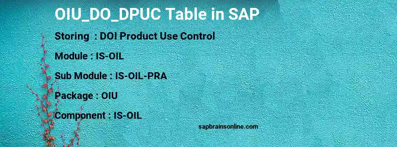 SAP OIU_DO_DPUC table