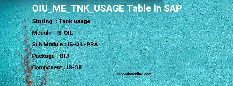 SAP OIU_ME_TNK_USAGE table
