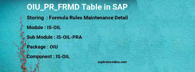 SAP OIU_PR_FRMD table