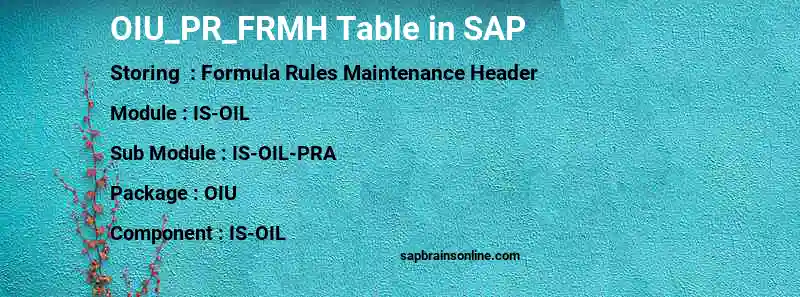 SAP OIU_PR_FRMH table