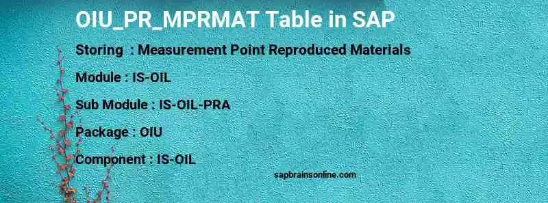 SAP OIU_PR_MPRMAT table