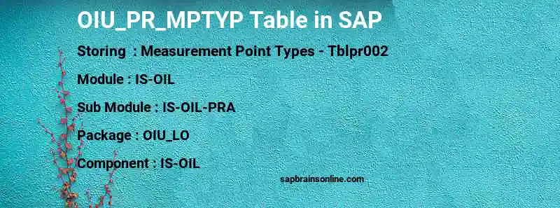 SAP OIU_PR_MPTYP table