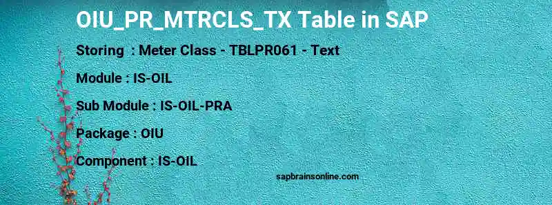 SAP OIU_PR_MTRCLS_TX table