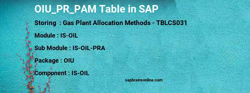 SAP OIU_PR_PAM table
