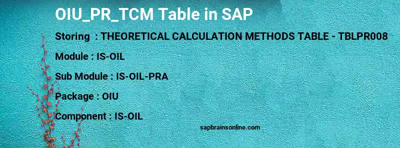 SAP OIU_PR_TCM table