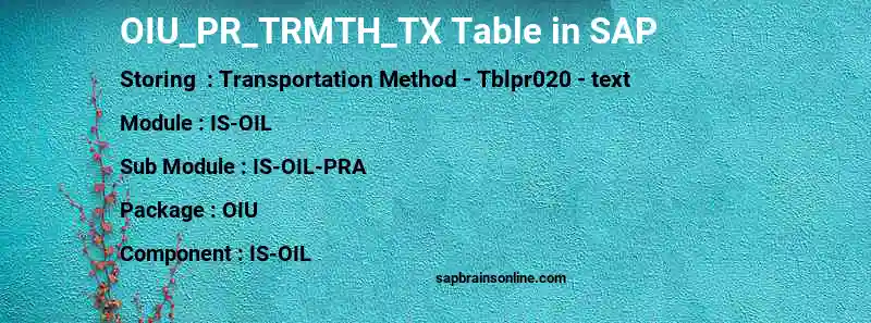SAP OIU_PR_TRMTH_TX table