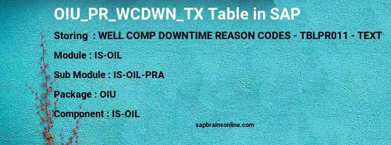 SAP OIU_PR_WCDWN_TX table