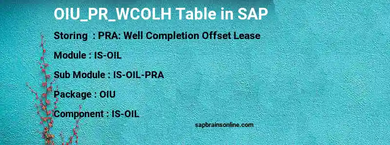 SAP OIU_PR_WCOLH table