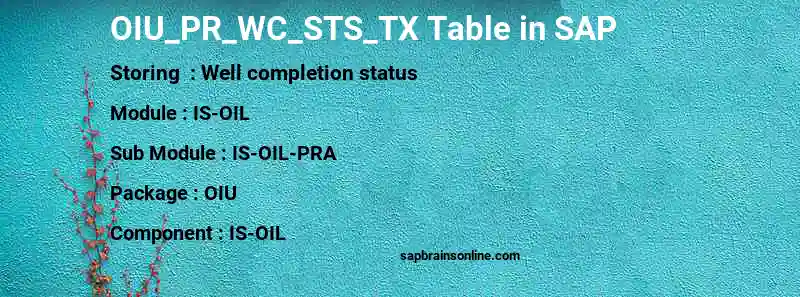 SAP OIU_PR_WC_STS_TX table