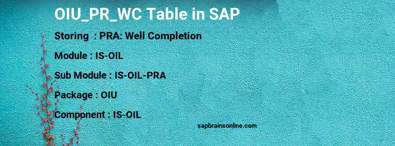 SAP OIU_PR_WC table