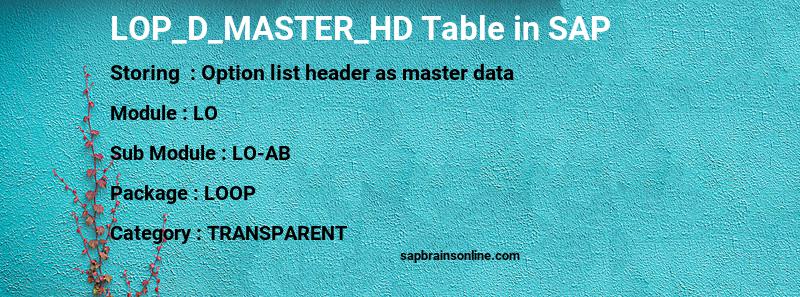 SAP LOP_D_MASTER_HD table
