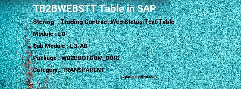 SAP TB2BWEBSTT table