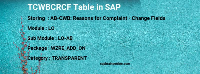 SAP TCWBCRCF table