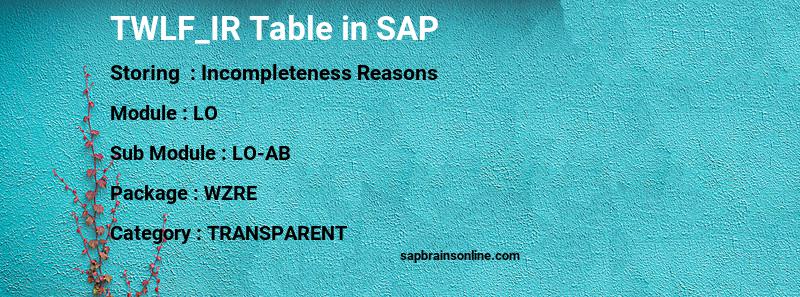 SAP TWLF_IR table
