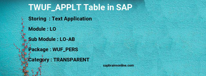 SAP TWUF_APPLT table