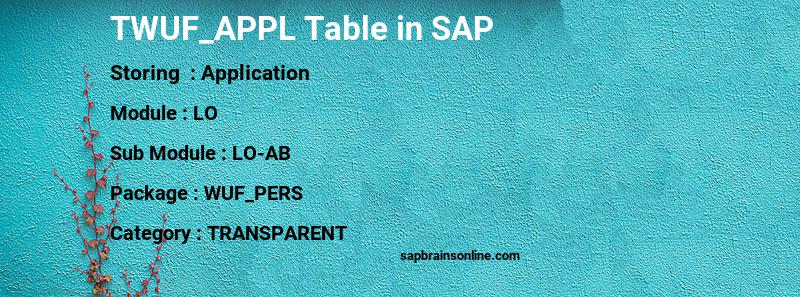 SAP TWUF_APPL table