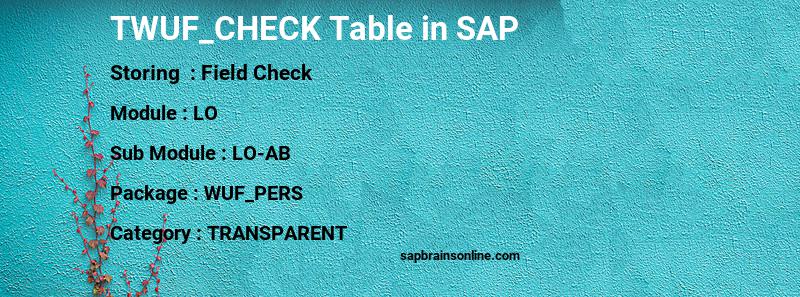 SAP TWUF_CHECK table