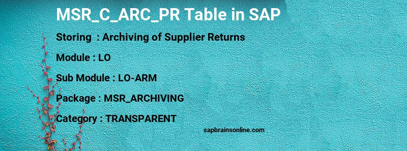 SAP MSR_C_ARC_PR table