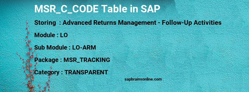 SAP MSR_C_CODE table