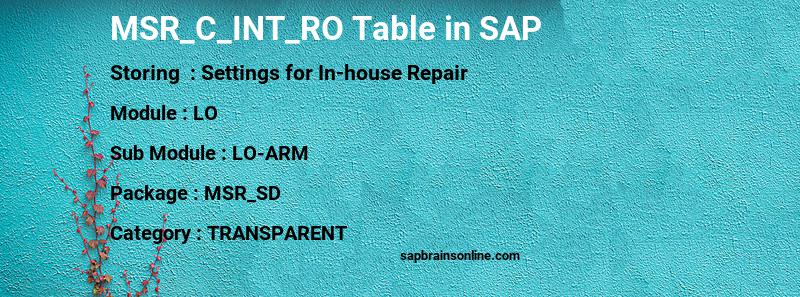 SAP MSR_C_INT_RO table