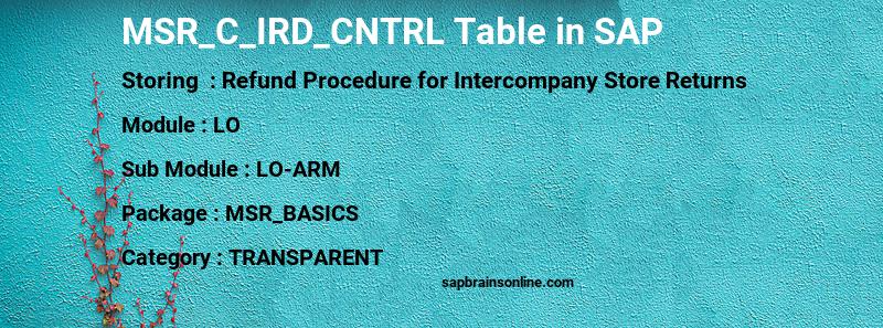 SAP MSR_C_IRD_CNTRL table