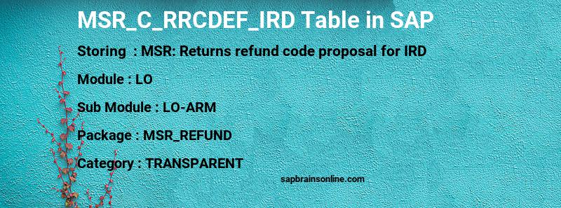 SAP MSR_C_RRCDEF_IRD table