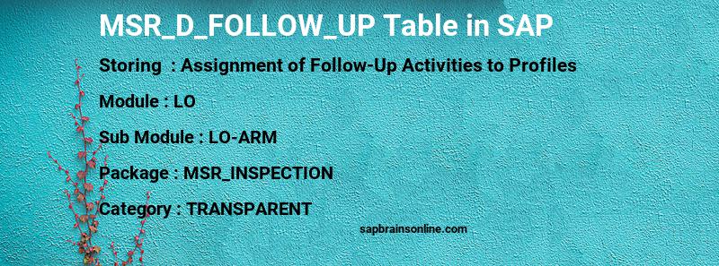 SAP MSR_D_FOLLOW_UP table