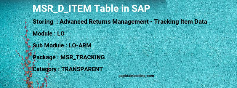 SAP MSR_D_ITEM table