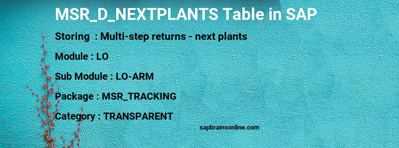 SAP MSR_D_NEXTPLANTS table