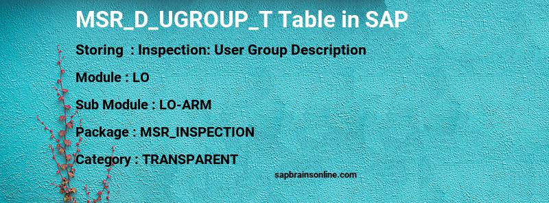 SAP MSR_D_UGROUP_T table