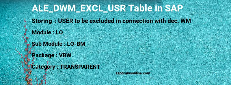 SAP ALE_DWM_EXCL_USR table