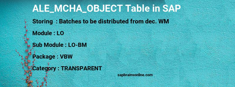SAP ALE_MCHA_OBJECT table