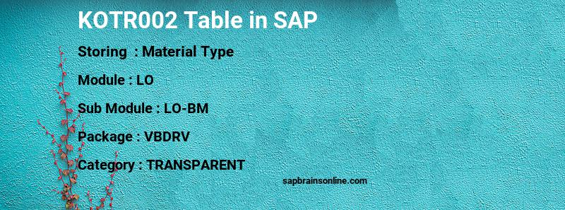 SAP KOTR002 table