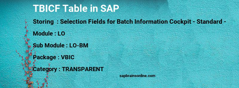 SAP TBICF table