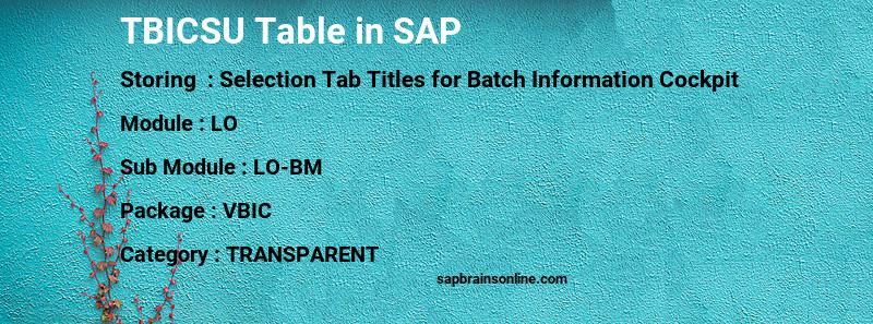 SAP TBICSU table