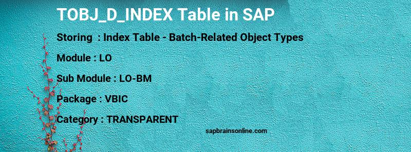 SAP TOBJ_D_INDEX table