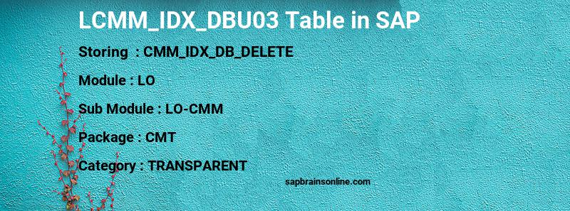 SAP LCMM_IDX_DBU03 table