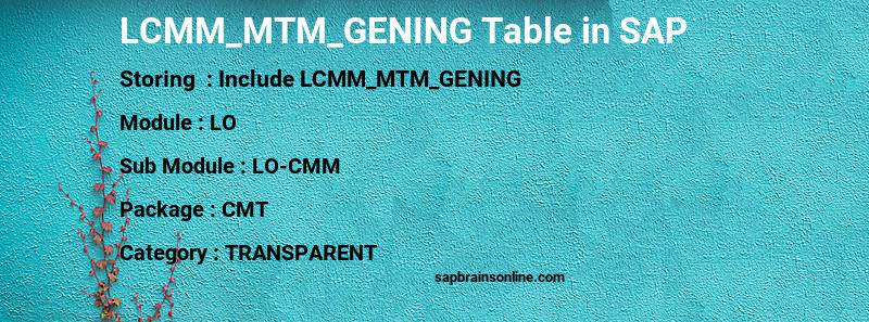 SAP LCMM_MTM_GENING table