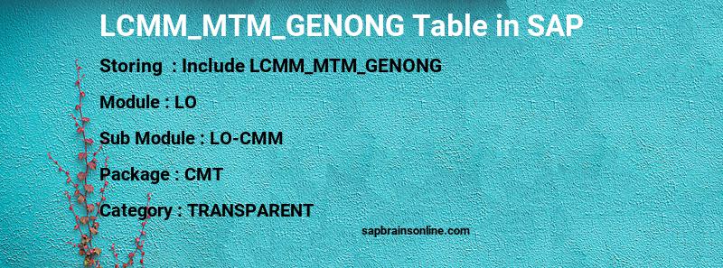 SAP LCMM_MTM_GENONG table