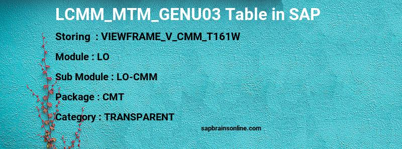 SAP LCMM_MTM_GENU03 table