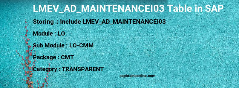 SAP LMEV_AD_MAINTENANCEI03 table