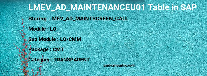 SAP LMEV_AD_MAINTENANCEU01 table